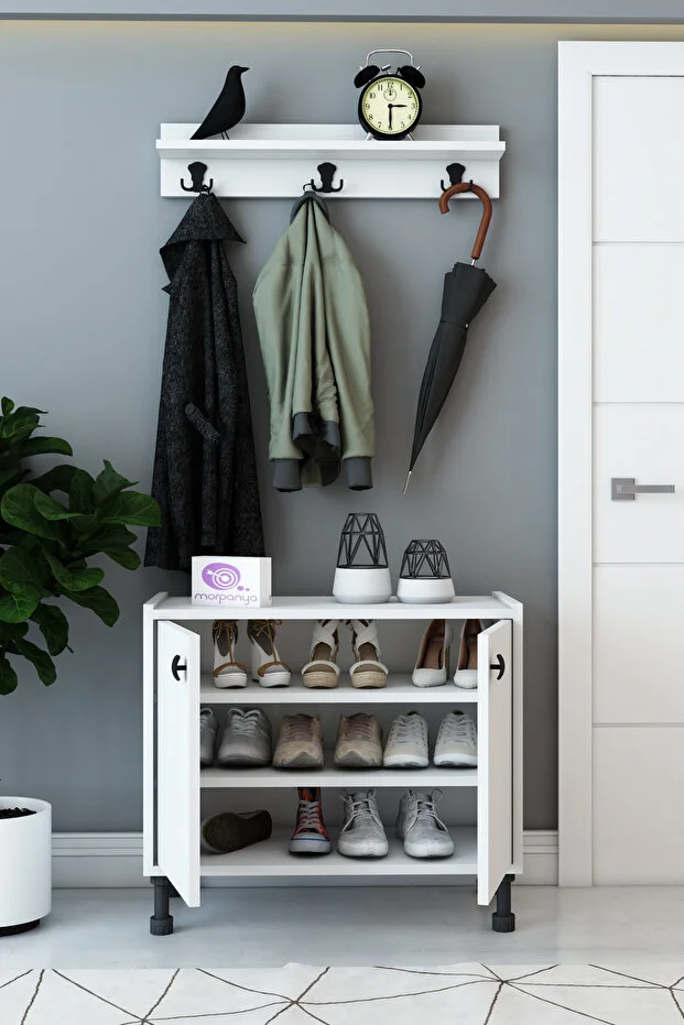 Detay 2 Kapaklı Ayakkabılık Çok Amaçlı Dolap Portmanto Raflı Vestiyer